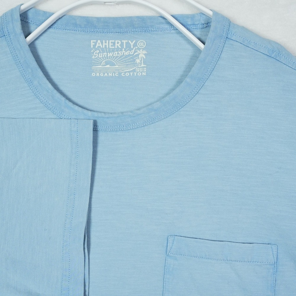 Faherty Sunwashed Organic Cotton Pocket T-Shirt Light Blue Mens XXL Short Sleeve